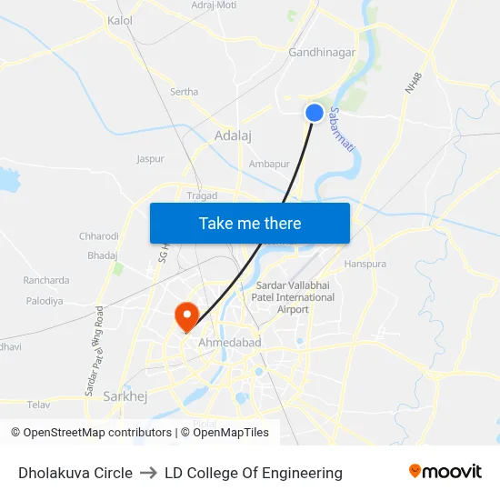 Dholakuva Circle to LD College Of Engineering map