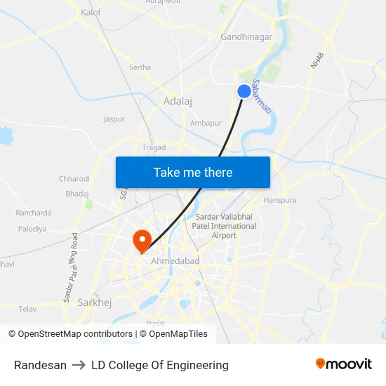 Randesan to LD College Of Engineering map