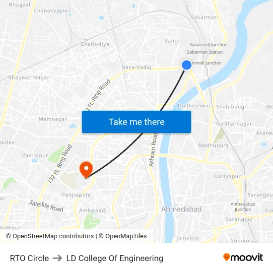 आरटीओ सर्कल to एलडी कॉलेज ऑफ इंजीनियरिंग map