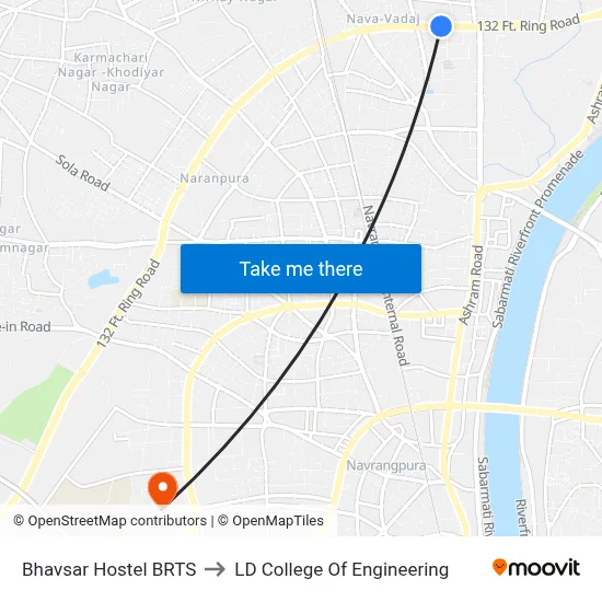 भावसार होस्टल बीआरटीएस to एलडी कॉलेज ऑफ इंजीनियरिंग map