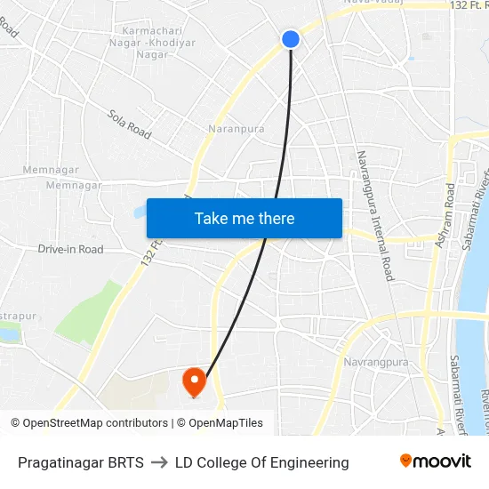 Pragatinagar BRTS to LD College Of Engineering map