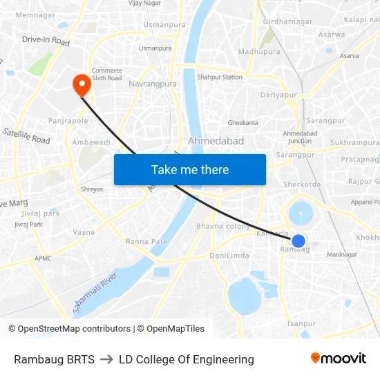 Rambaug BRTS to LD College Of Engineering map