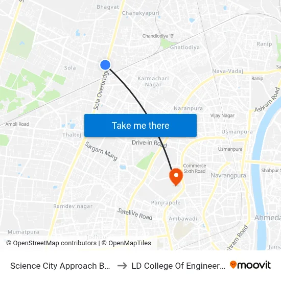 Science City Approach BRTS to LD College Of Engineering map