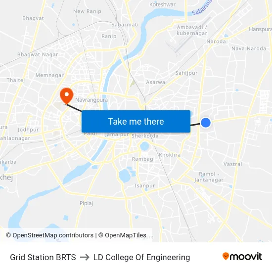 ग्रिड स्टेशन बीआरटीएस to एलडी कॉलेज ऑफ इंजीनियरिंग map