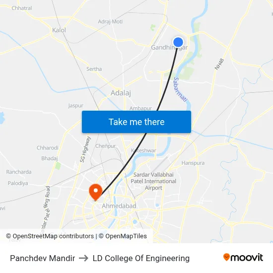 Panchdev Mandir to LD College Of Engineering map