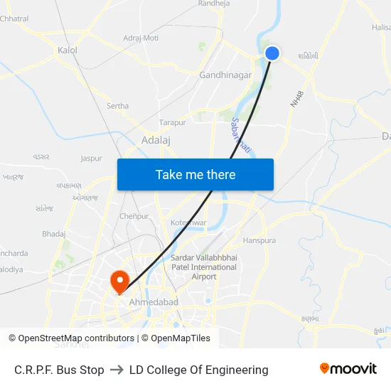 C.R.P.F. Bus Stop to LD College Of Engineering map
