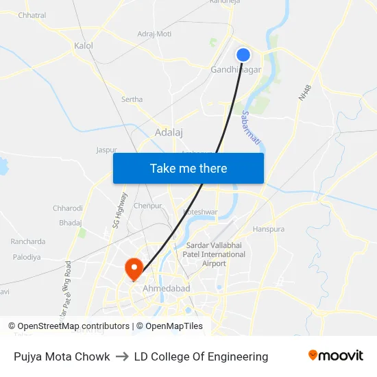 Pujya Mota Chowk to LD College Of Engineering map