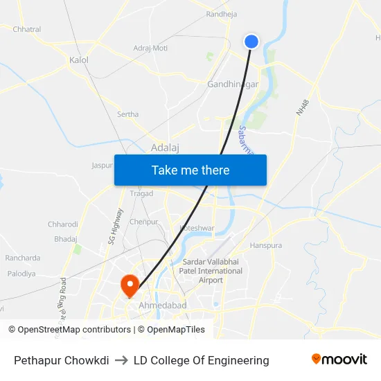 Pethapur Chowkdi to LD College Of Engineering map