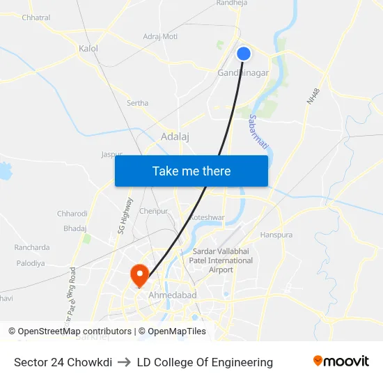 Sector 24 Chowkdi to LD College Of Engineering map