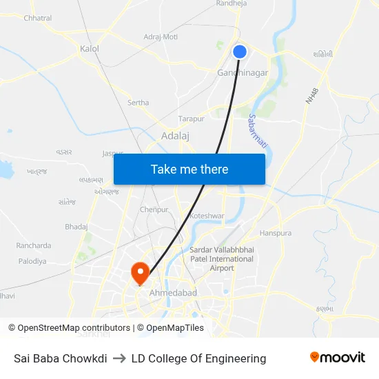 Sai Baba Chowkdi to LD College Of Engineering map