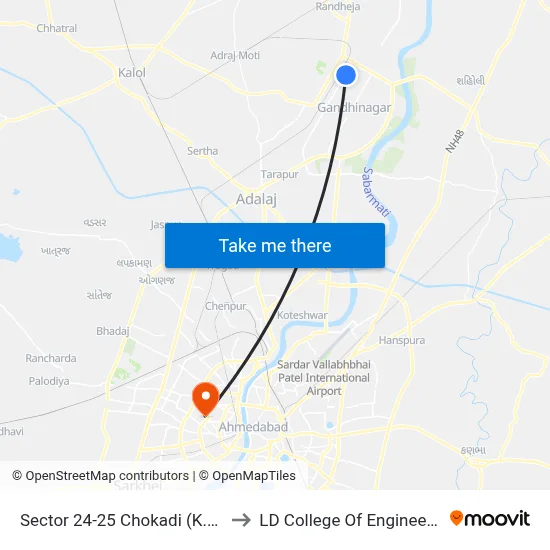 Sector 24-25 Chokadi (K.H-6) to LD College Of Engineering map