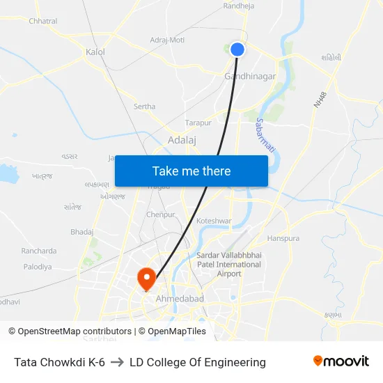Tata Chokdi (K-6) to LD College Of Engineering map