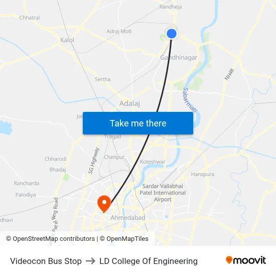 Videocon Bus Stop to LD College Of Engineering map