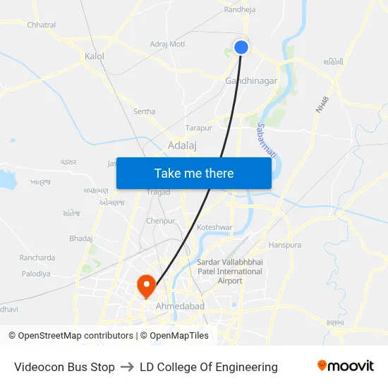 Videocon Bus Stop to LD College Of Engineering map