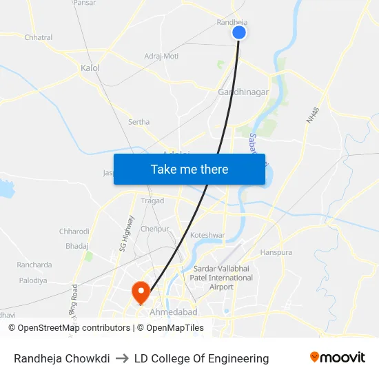 Randheja Chowkdi to LD College Of Engineering map