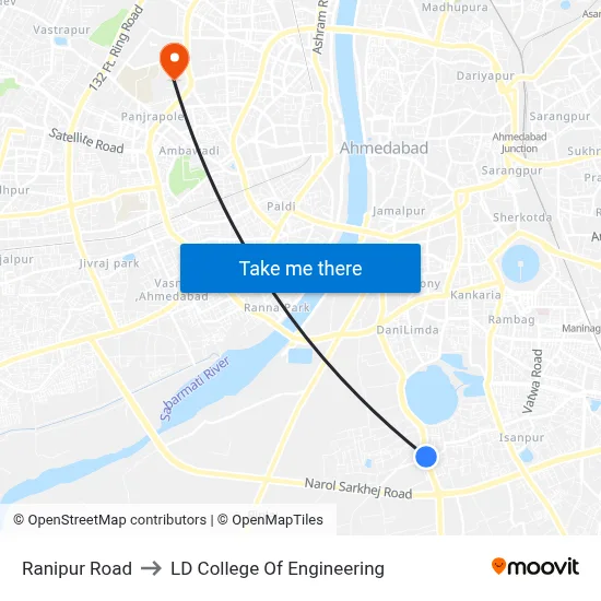 Ranipur Road to LD College Of Engineering map