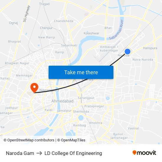Naroda Gam to LD College Of Engineering map