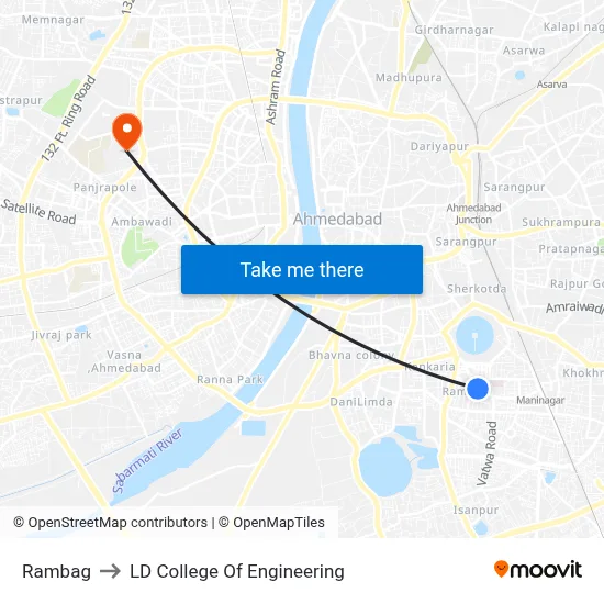 Rambag to LD College Of Engineering map