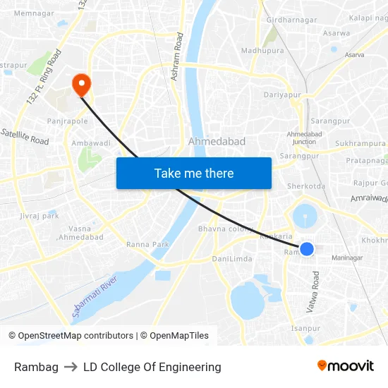 Rambag to LD College Of Engineering map