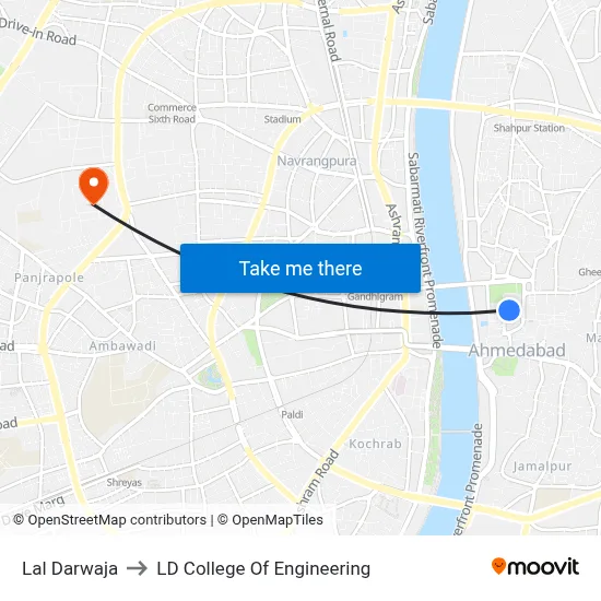 Lal Darwaja to LD College Of Engineering map