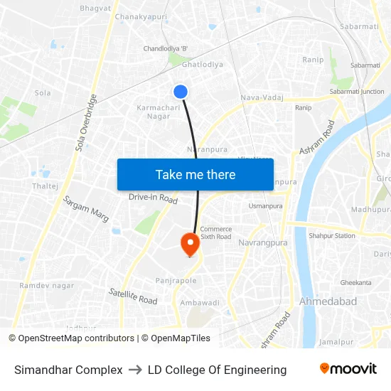 Simandhar Complex to LD College Of Engineering map