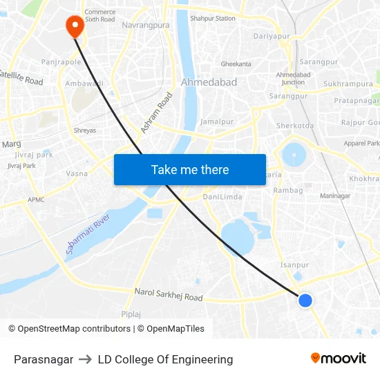 Parasnagar to LD College Of Engineering map