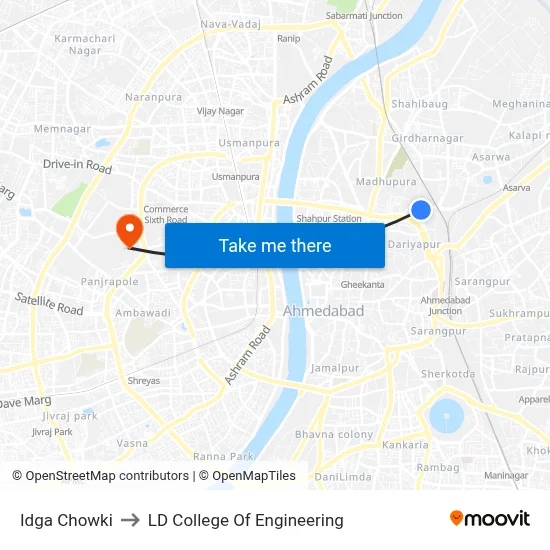 Idga Chowki to LD College Of Engineering map