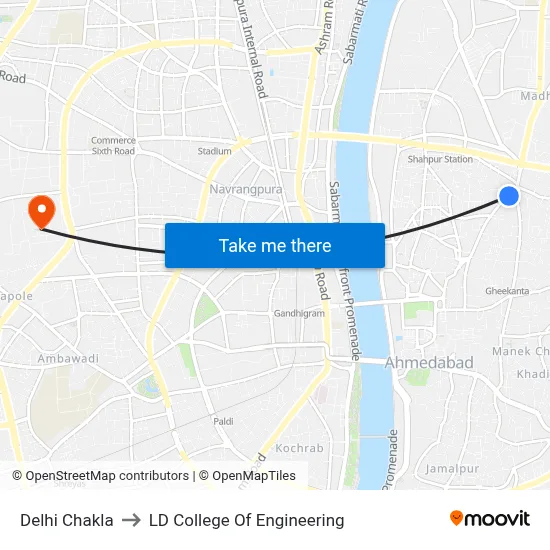 Delhi Chakla to LD College Of Engineering map