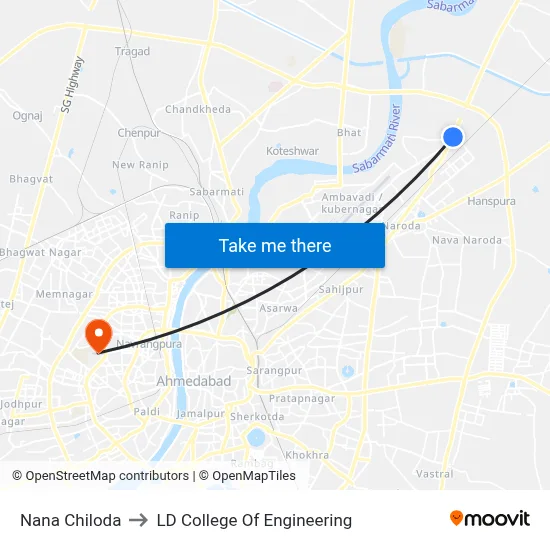 Nana Chiloda to LD College Of Engineering map