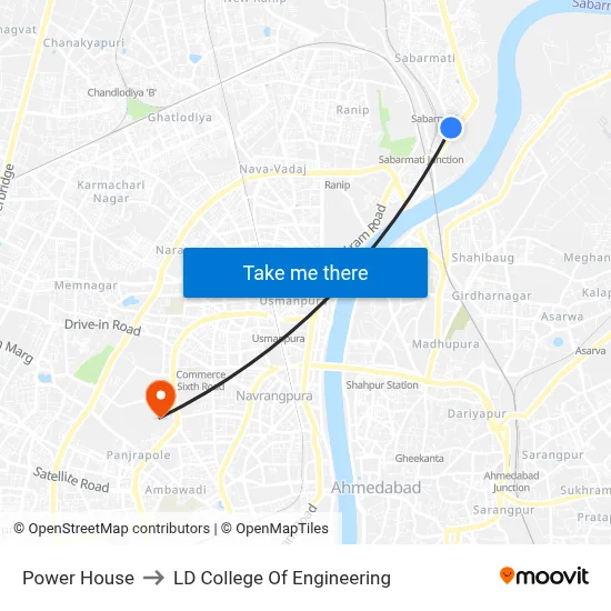 Power House to LD College Of Engineering map