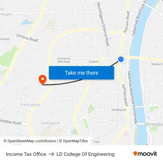 Income Tax Office to LD College Of Engineering map