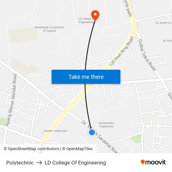Polytechnic to LD College Of Engineering map