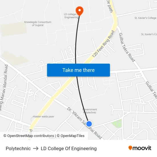 Polytechnic to LD College Of Engineering map