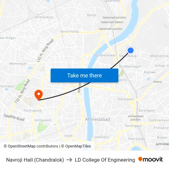Navroji Hall (Chandralok) to LD College Of Engineering map