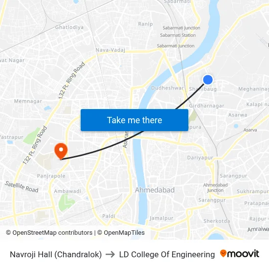 Navroji Hall (Chandralok) to LD College Of Engineering map