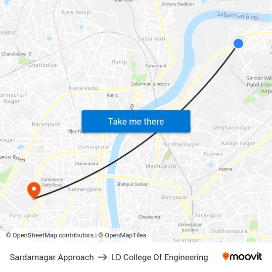Sardarnagar Approach to LD College Of Engineering map