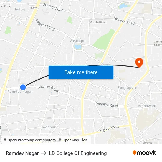 Ramdev Nagar to LD College Of Engineering map