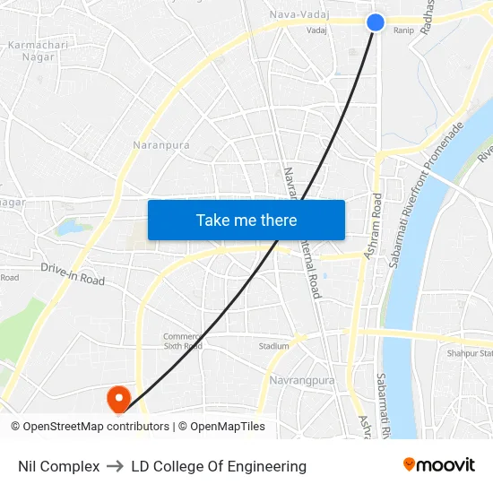 Nil Complex to LD College Of Engineering map