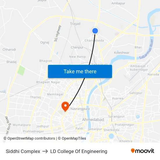 Siddhi Complex to LD College Of Engineering map
