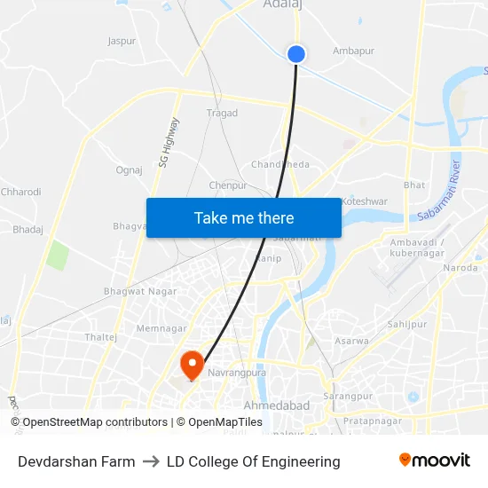 Devdarshan Farm to LD College Of Engineering map