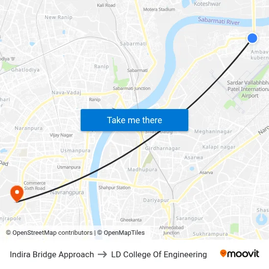 Indira Bridge Approach to LD College Of Engineering map