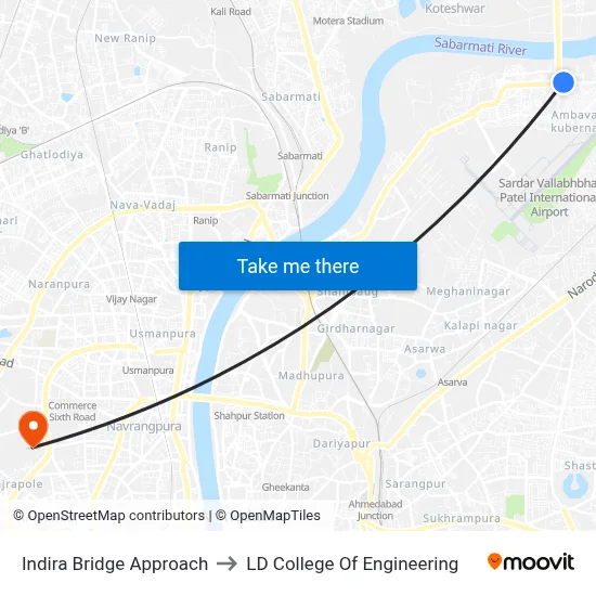 Indira Bridge Approach to LD College Of Engineering map