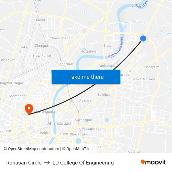 Ranasan Circle to LD College Of Engineering map