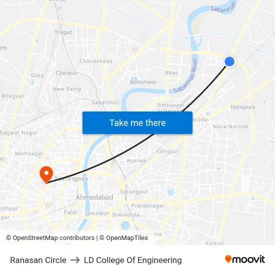 Ranasan Circle to LD College Of Engineering map
