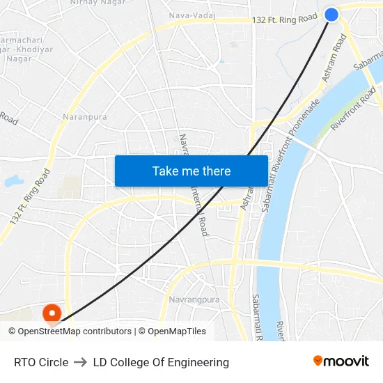 RTO Circle to LD College Of Engineering map