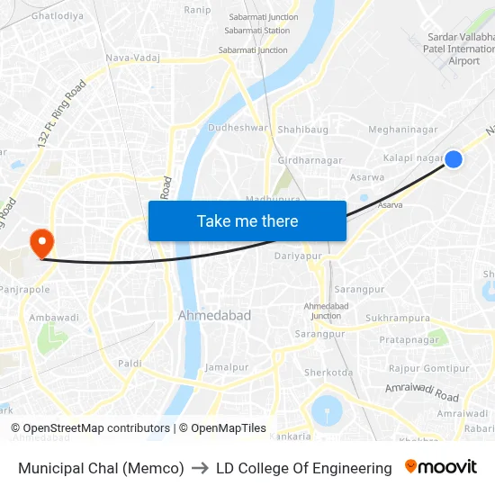 Municipal Chal (Memco) to LD College Of Engineering map