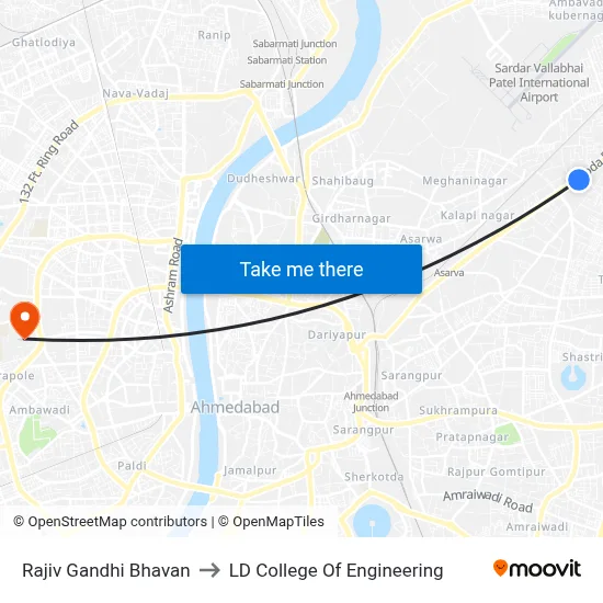 Rajiv Gandhi Bhavan to LD College Of Engineering map