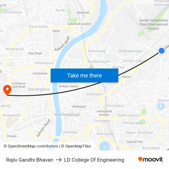 Rajiv Gandhi Bhavan to LD College Of Engineering map