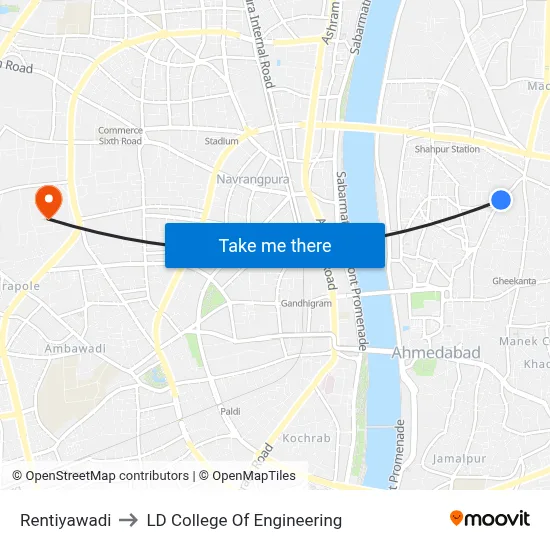 Rentiyawadi to LD College Of Engineering map
