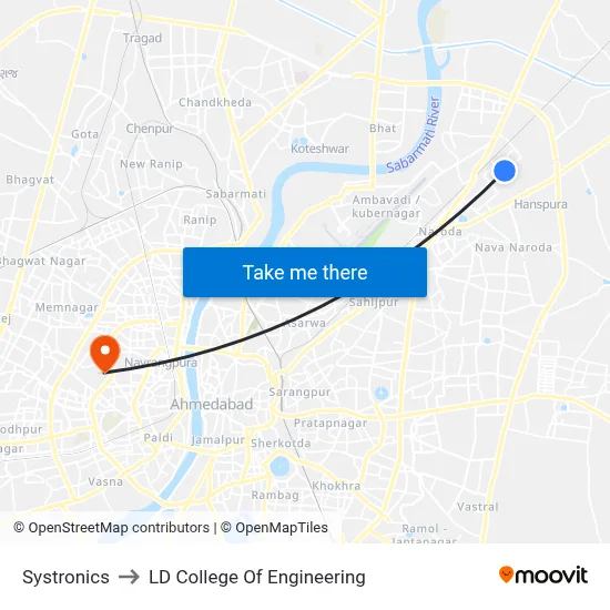 Systronics to LD College Of Engineering map